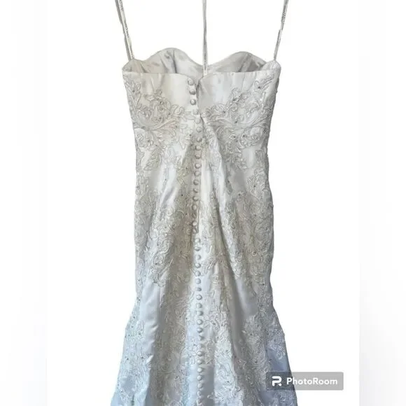 Oleg Cassini Satin Lace Strapless Wedding Dress Size 4